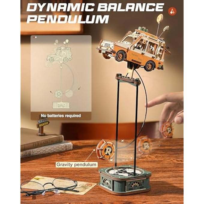 PENDULUM BALANCE TOY, 3D WOODEN PUZZLES FOR ADULTS, RETRO ROAD TRIPPER CAR, DIY CRAFT WOOD PUZZLE KIT, UNIQUE GIFT FOR MEN WOMEN - Image 3